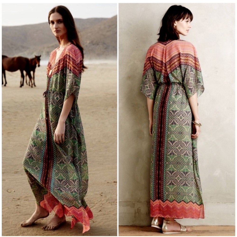 Anthropologie Vanessa Virginia Chama Kaftan Maxi Dress Bohemian INCLUDES SLIP